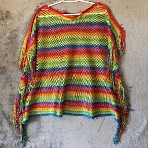 Crochet Beach Cover Up Top Colorful Boho Festival Rainbow Pride Month